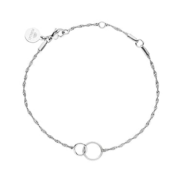 Purelei Kekahi Armband (Silber), Wasserfestes Damen Armband, Armband aus Edelstahl mit zwei ineinander greifenden Ringen, Geschenk für Frauen, 15-19 cm Länge verstellbar im Sale